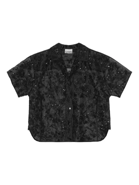 Cămașă Ganni cu paiete scurtă negru