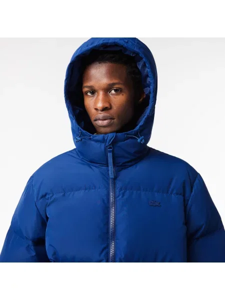 Lacoste Pikowana Wodoodporna Krótka Kurtka niebieska
