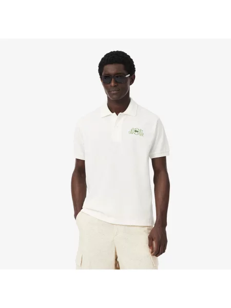 Lacoste Koszulka Polo O Klasycznym Kroju Z Graficznym Brandingiem biały