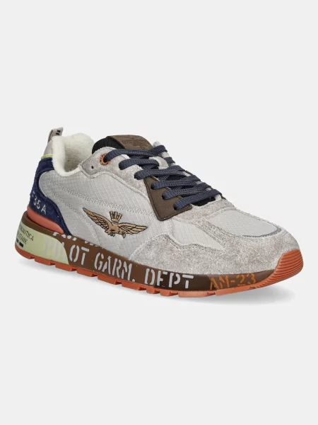 Кожени маратонки Aeronautica Militare SNEAKERS мъжки бежово