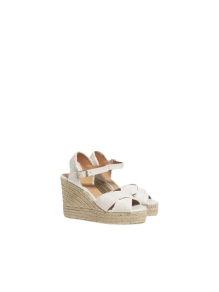 Espadryle Castaner skórzane na koturnie żółte