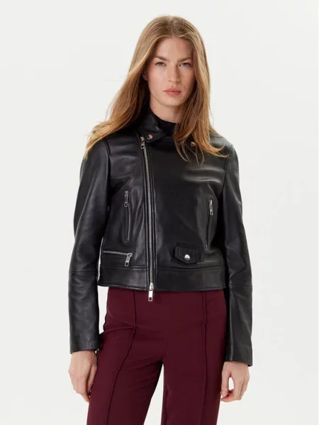 BOSS Usnjena jakna Sayuri črna
