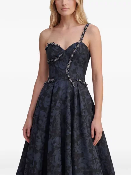 Rochie maxi Marco Gabrielli Atelier cu model floral din jacard cu mărgele negru