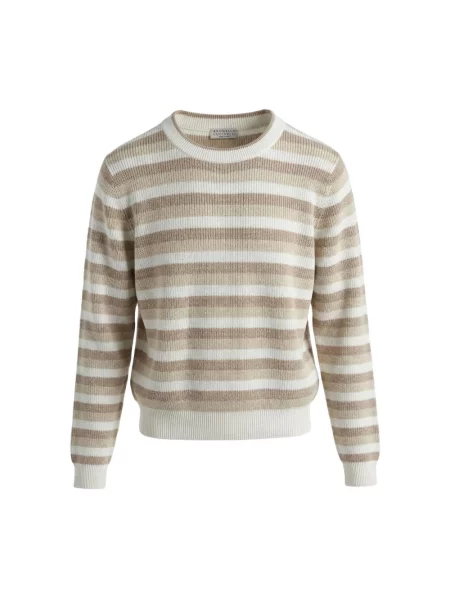 Sweter Brunello Cucinelli w paski z paskiem beżowy