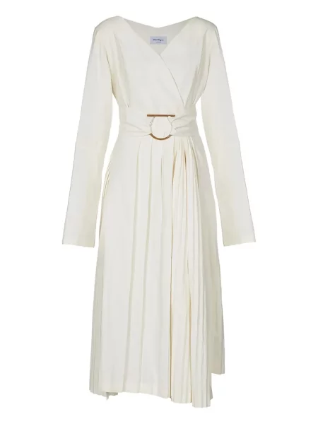 Rochie midi Ferragamo plisată până la genunchi de costum alb