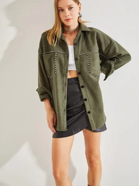 Geacă Bianco Lucci cu strasuri kaki