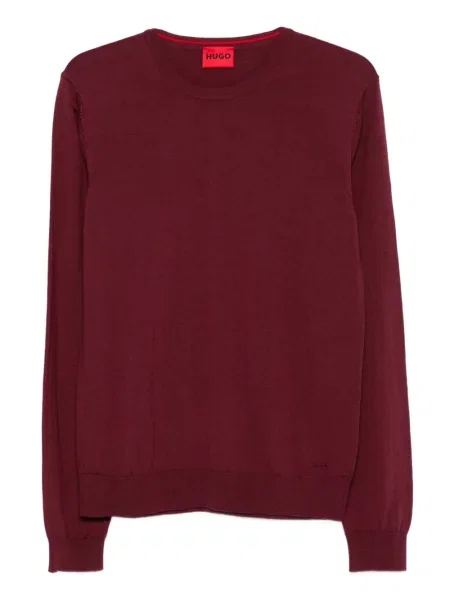 Pulover Boss de lână cu decolteu rotund roșu