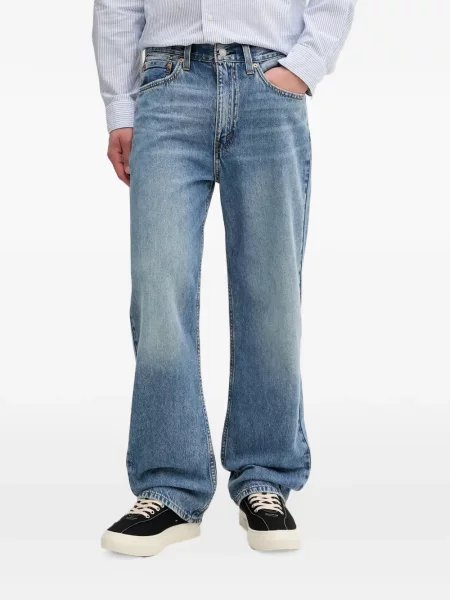 Kožený pletený pásek Levi's s přezkou modrý
