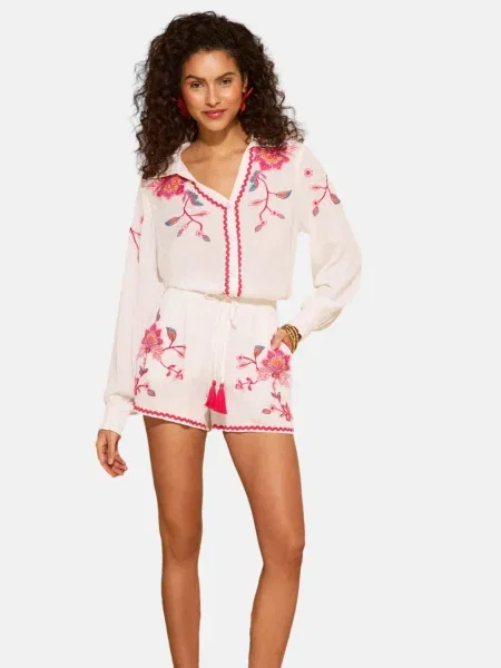 Love & roses Pantaloni cyan / portocaliu / roz alb