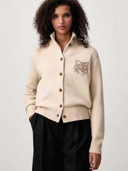 Maison Kitsuné Fox Head ζακέτα μάλλινη Γυναικεία μπεζ
