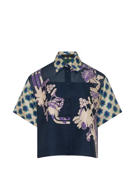 Cămașă Biyan de mătase cu model floral cu imagine albastru