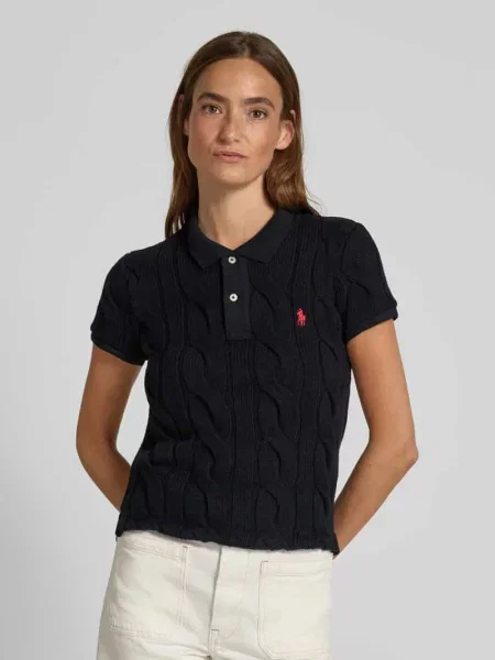 Koszulka polo o kroju regular fit ze ściegiem warkoczowym i wyhaftowanym logo Polo Ralph Lauren czarna