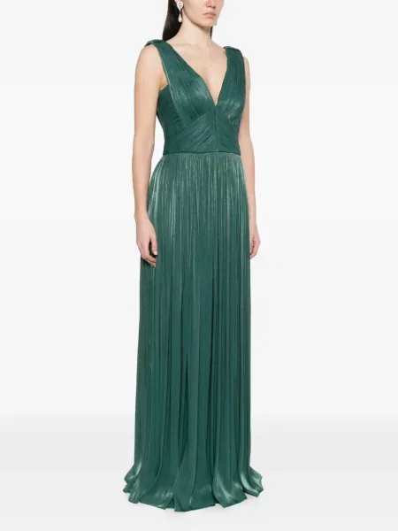 Rochie maxi Costarellos cu decolteu în V plisată de costum verde