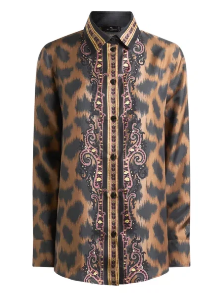 Cămașă Etro cu imprimeu animal print maro