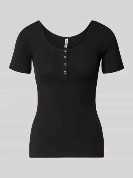 T-shirt o kroju slim fit z mieszanka bawełny model KITTE' Pieces czarna
