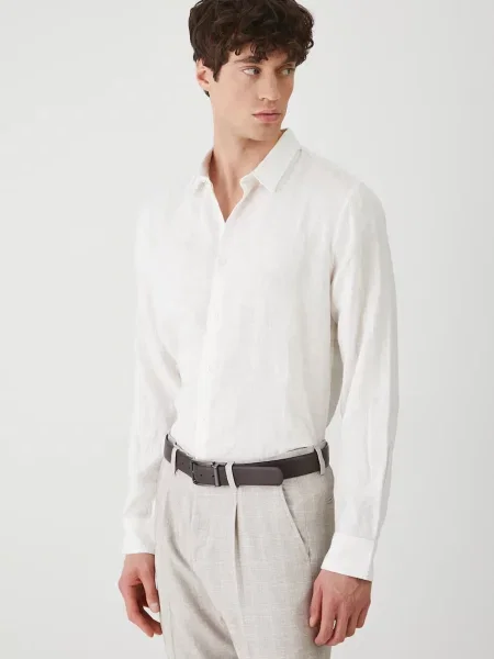 Medicine camasa de in cu guler clasic slim alb