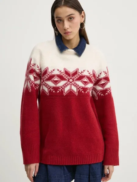 Пуловер Abercrombie & Fitch дамски бордо