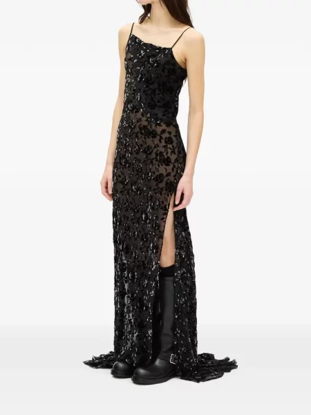Rochie maxi Ann Demeulemeester cu model floral negru