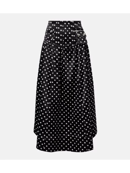 Fusta maxi Ganni din satin cu buline negru