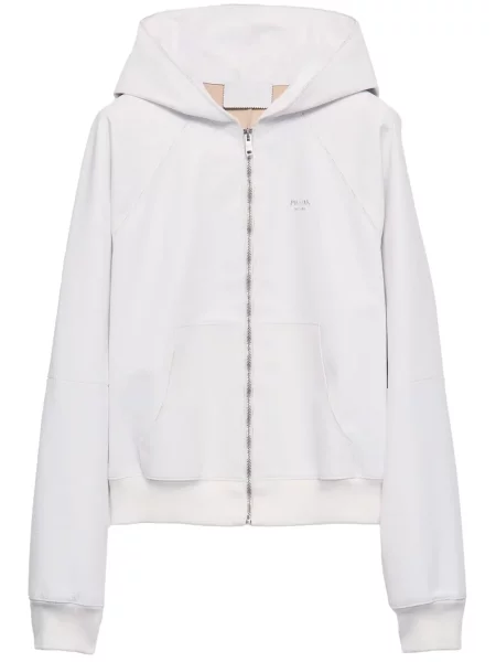 Кожаный суичър с качулка Prada бяло