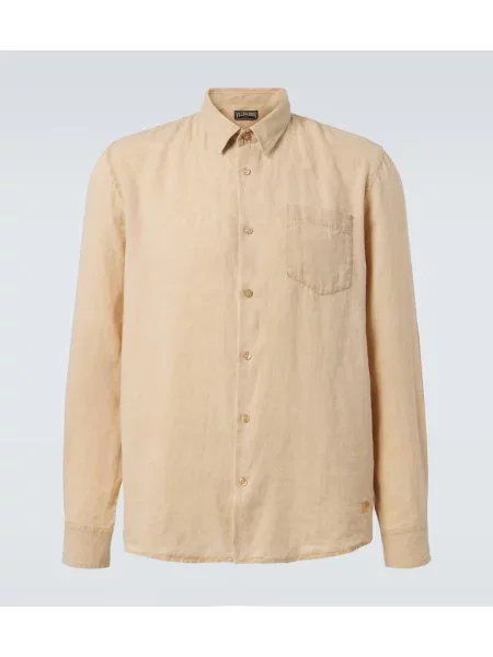 Lněná košile Vilebrequin hnědá