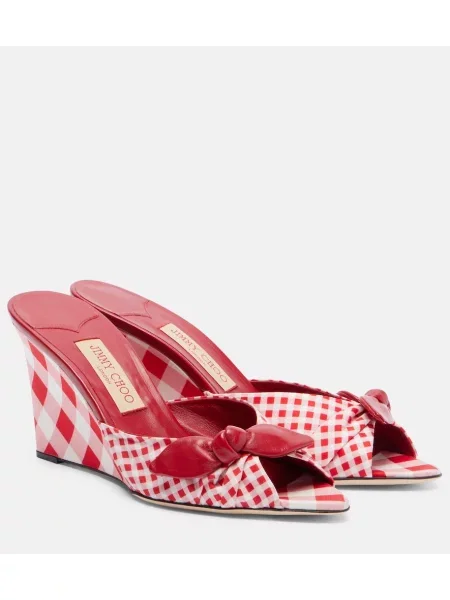 Mules Jimmy Choo s karirastim vzorcem s polno peto rdeča