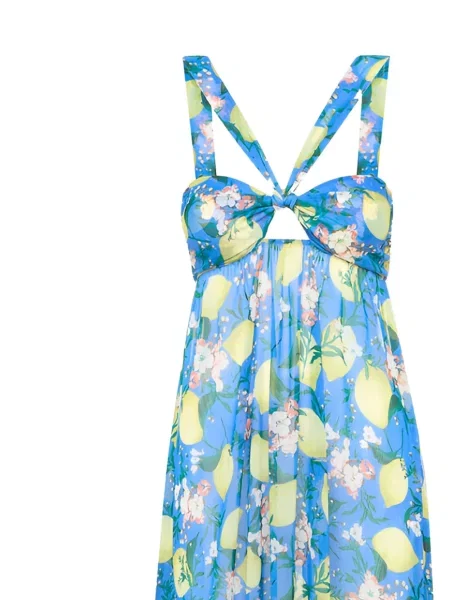 Rochie maxi La Perla cu perle cu model floral albastru