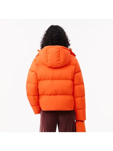 Lacoste Relaxed Fit Pikowana Kurtka Z Kapturem pomarańczowa