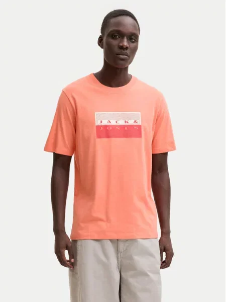 JACK & JONES Majica JCOFusion koraljna / krvavo crvena / bijela ružičasta
