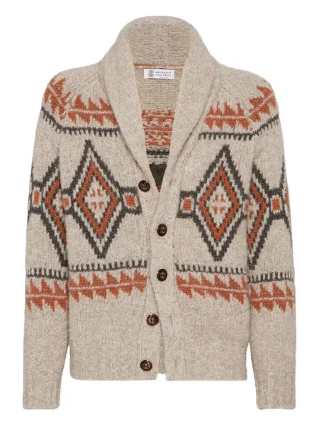 Cardigan Brunello Cucinelli cu imprimeu geometric din jacard