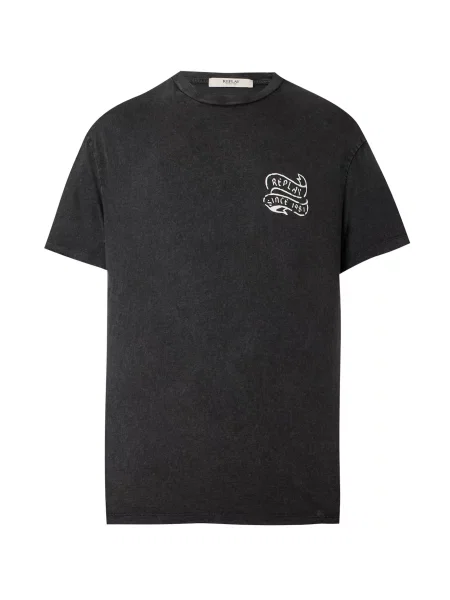 REPLAY Tricou negru / murdar alb