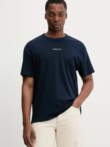 Tommy Jeans t-shirt z aplikacją granatowy