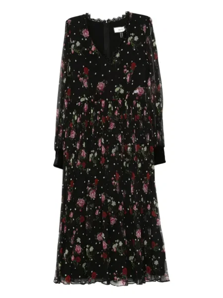 Sukienka mini Nissa w kwiatki z nadrukiem plisowana czarna