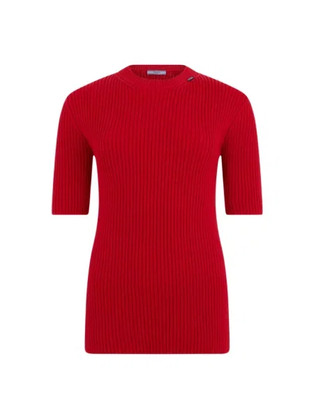 Sweter Prada wełniany z logo z krótkim rękawem czerwony
