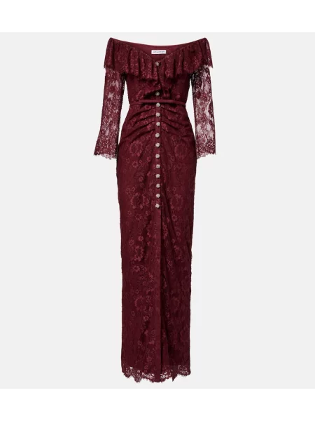 Rochie maxi Self-portrait din dantelă de costum bordo