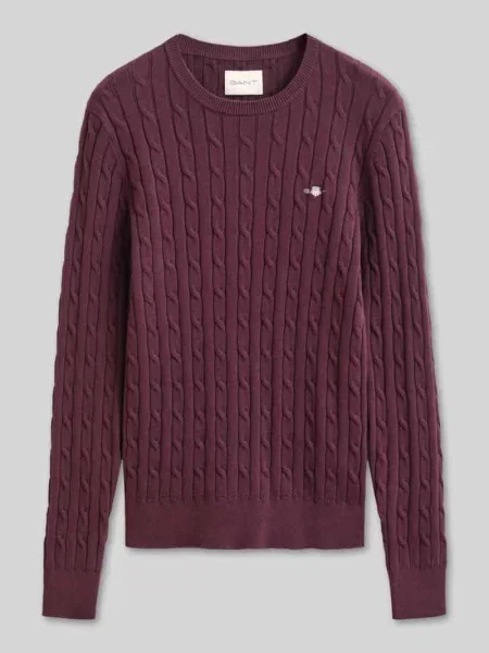 Sweter Gant Stretch Cotton Cable C-Neck Darkened Wine L czerwony