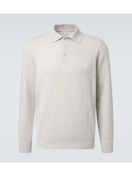 Tricou polo Brunello Cucinelli din cașmir gri