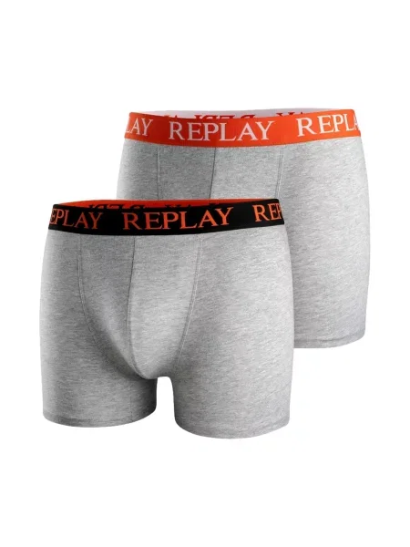 REPLAY Boxerky svetlosivá / oranžová / čierna biela