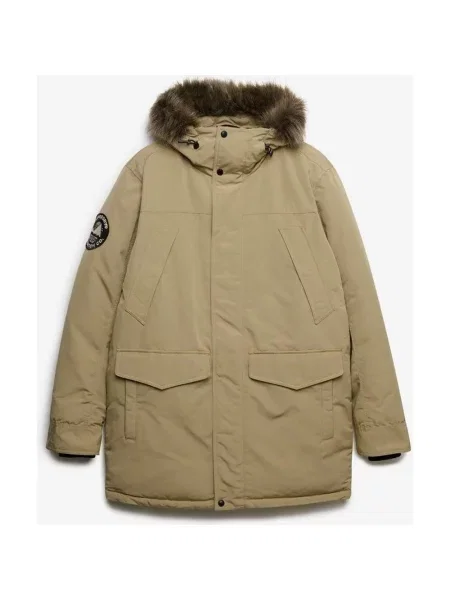 Kurtka z kapturem Superdry Everest Faux Parka beżowo S brązowa