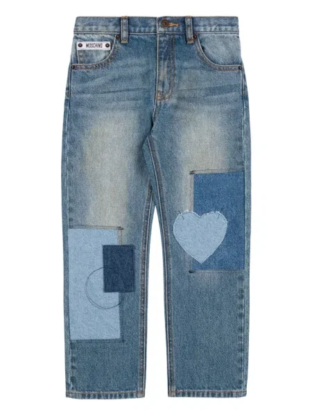 Jeansy straight leg dziecięce Moschino niebieskie