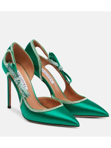 Satenaste salonarji Aquazzura z lokom zelena