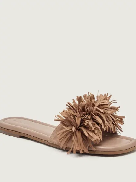 INUIKII Șlapi FRINGES FLOWER | piele întoarsă bej