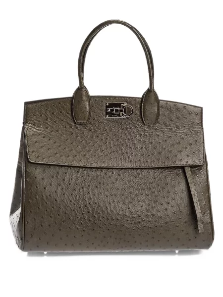Кожена шопинг чанта Ferragamo зелено