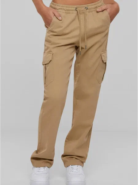 Pantaloni cargo Urban Classics cu talie înaltă din țesătură twill maro