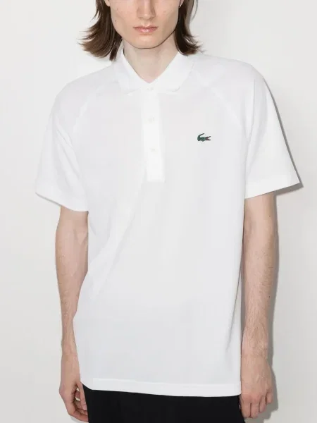 Scurt tricou polo Lacoste cu autograf alb