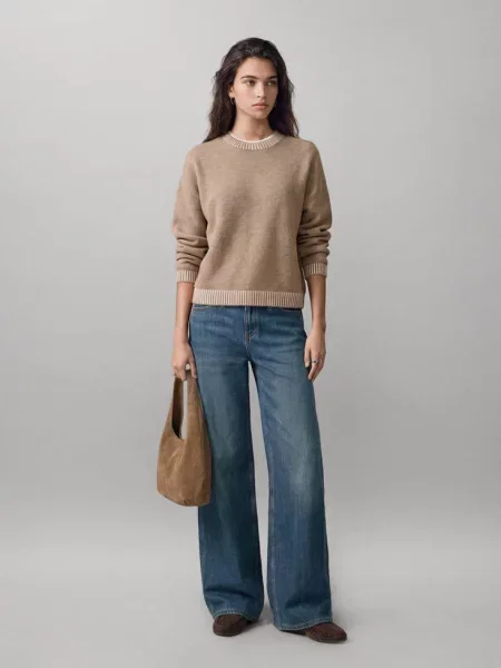 Sweter z kontrastowym detalem jasny/pastelowy brąz Teen L MANGO TEEN