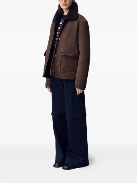 Jakna Claudie Pierlot od brušene kože smeđa