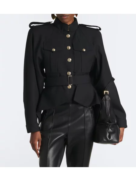 Cu centură geacă Balmain de lână negru