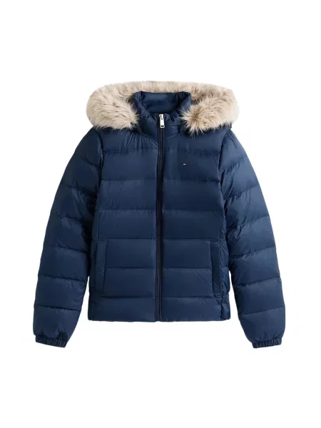 Kurtka jeansowa Tommy Jeans z kapturem z autografem niebieska