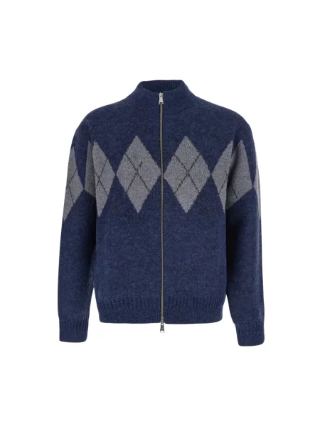 Sweter Coor wełniany z wzorem argyle niebieski